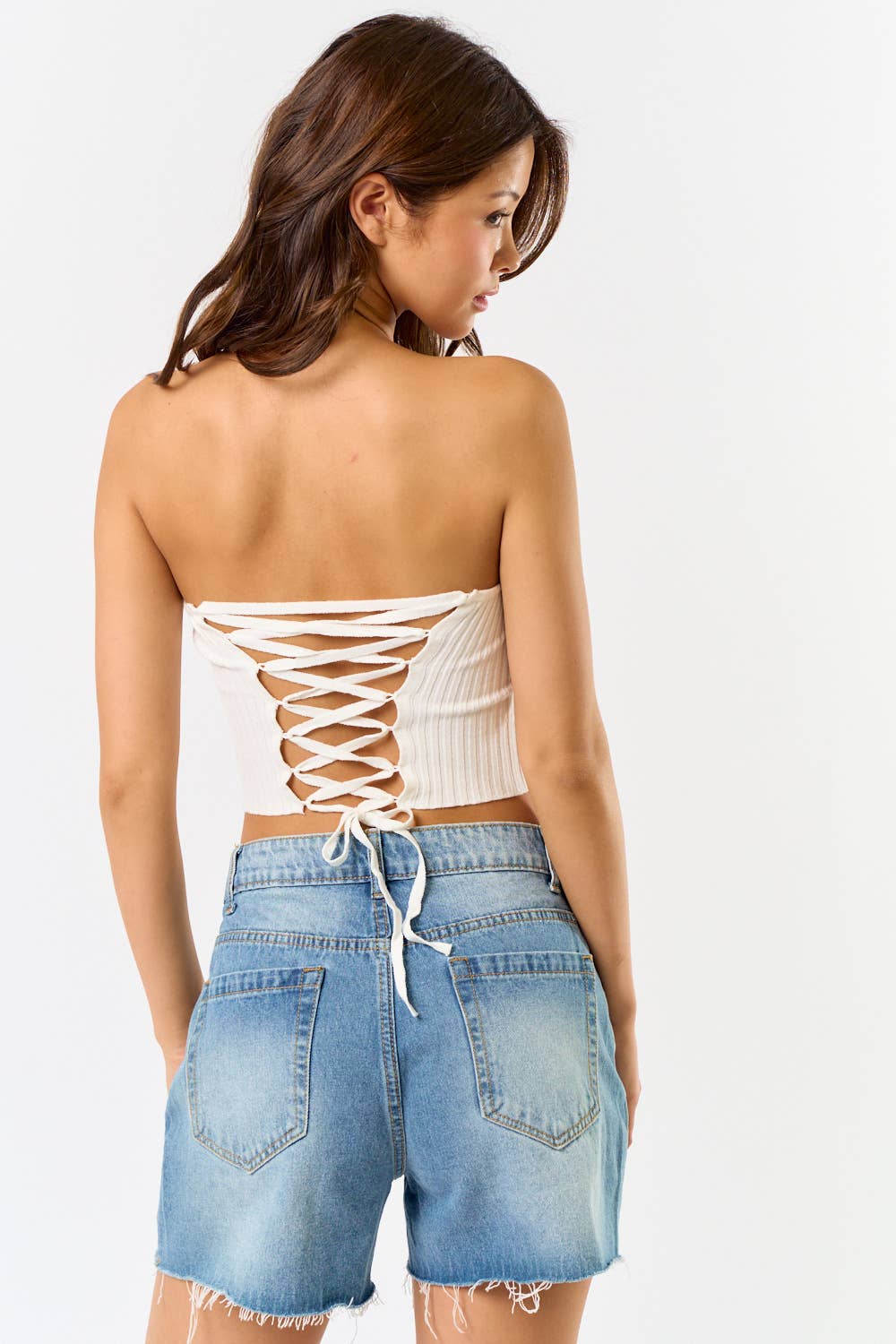LACE UP BACK SWEATER TUBE TOP