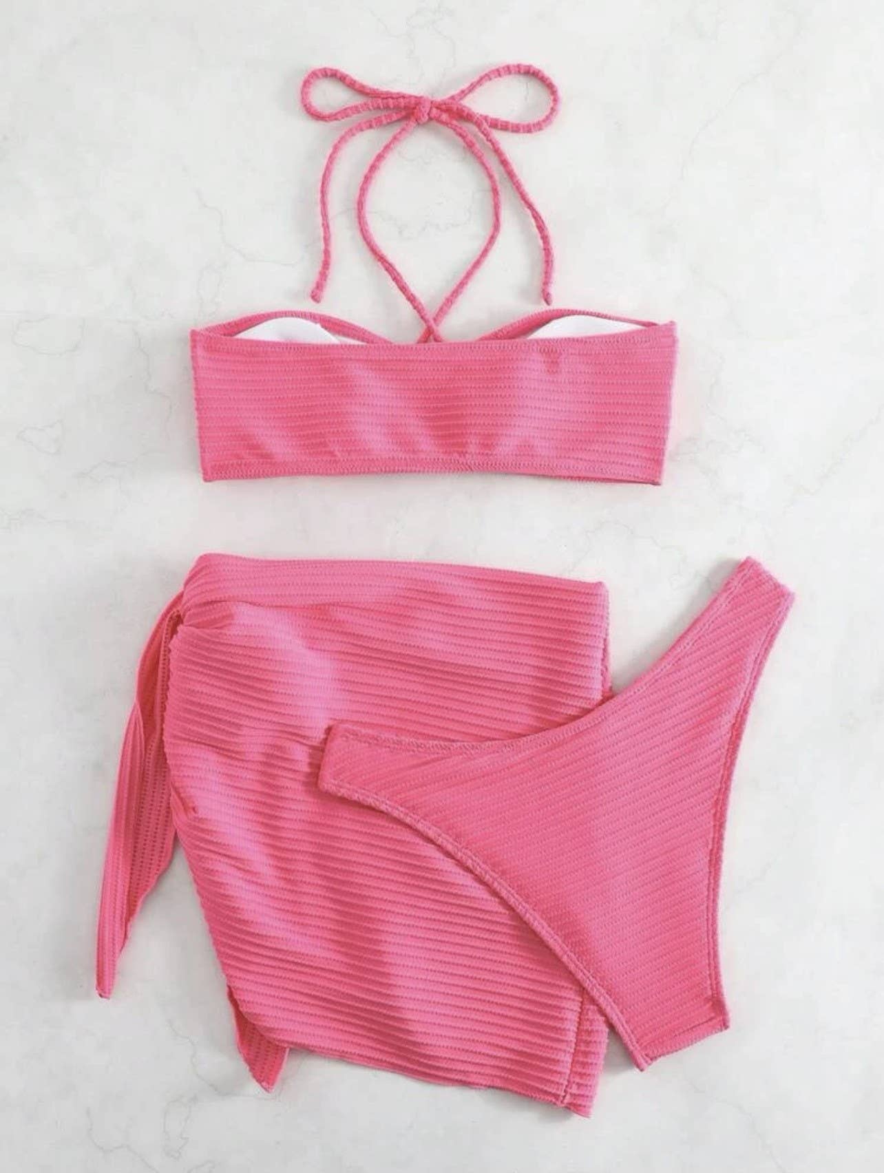 Halterneck Bikini Skirt Swimsuit Three-Piece Set