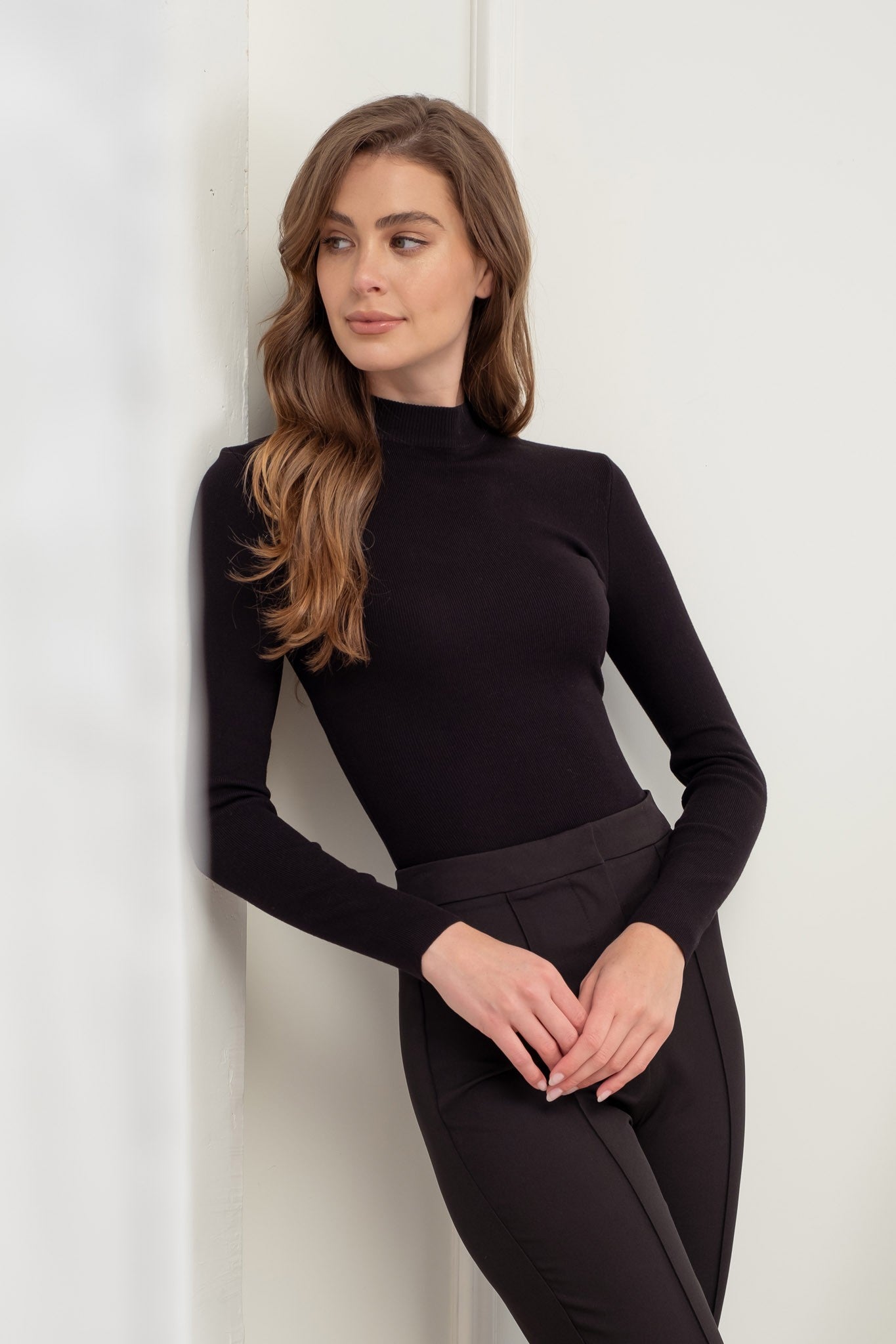 Long Sleeve Mock Neck Sweater Knit Top