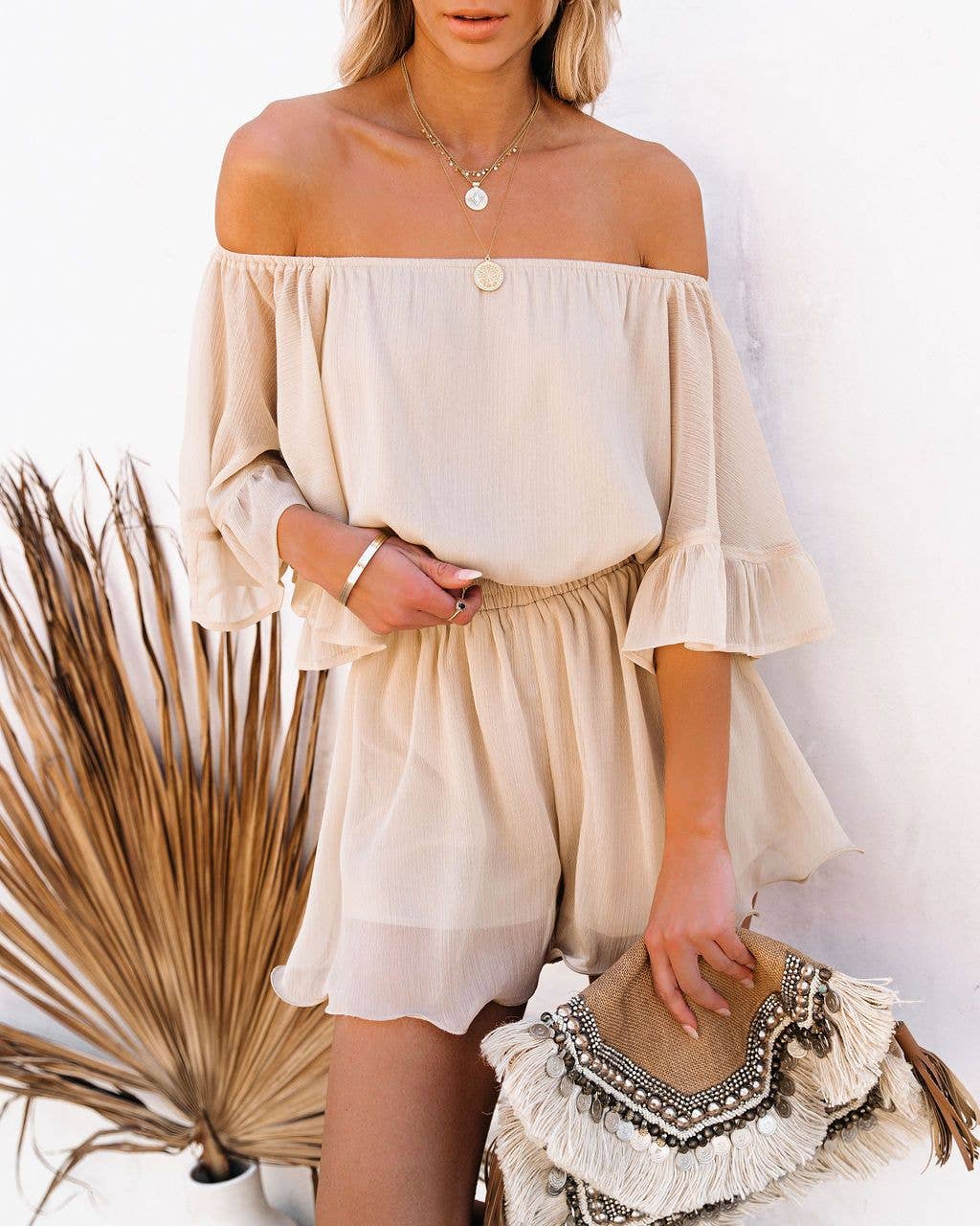 Ladies Off Shoulder Short Sleeves Daily Romper