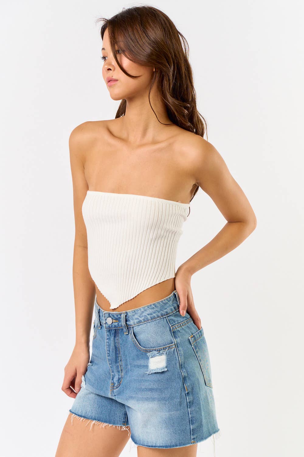 LACE UP BACK SWEATER TUBE TOP