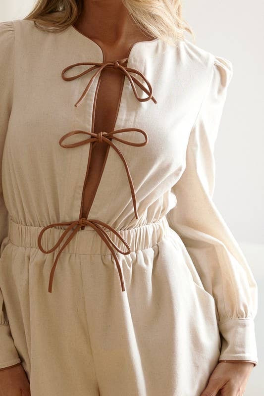 Tie-Detail Long Sleeve Romper