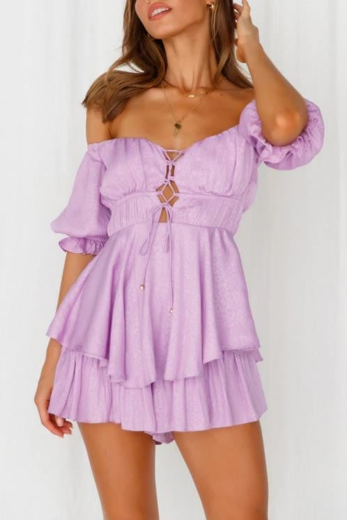 Satin Off The Shoulder Mini Romper