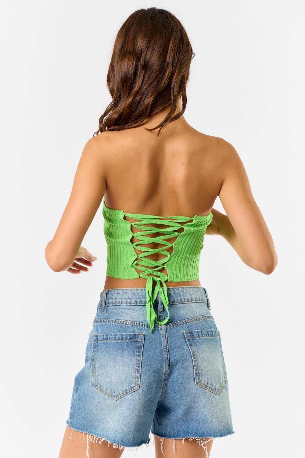 LACE UP BACK SWEATER TUBE TOP