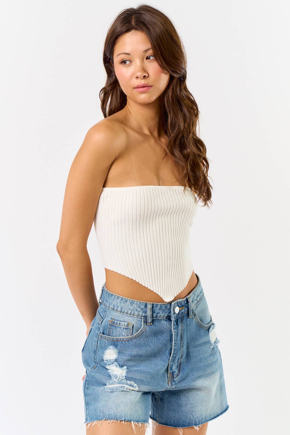 LACE UP BACK SWEATER TUBE TOP