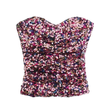 Ladies Sequin Strapless Top And Skort Set