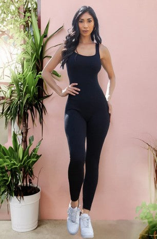 Ribbed Square Neck Jumpsuit