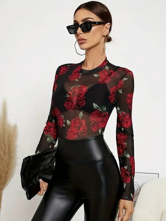 Floral See Through Mesh Top