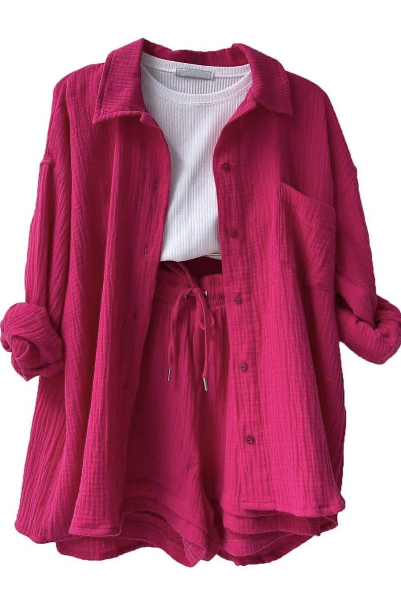 Two-Piece Shorts Set - Button Down Top