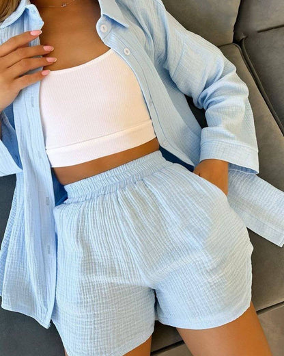 Ladies Solid Color Top and Shorts Daily Set
