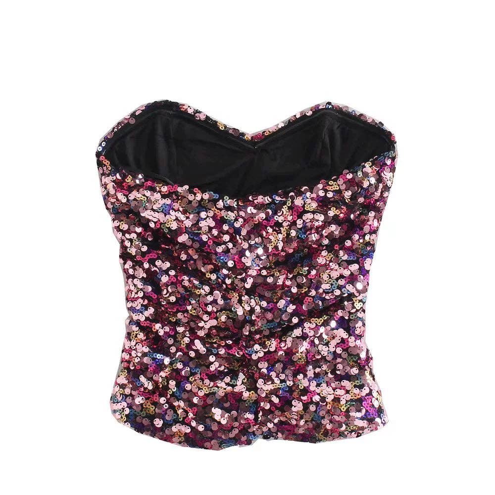 Ladies Sequin Strapless Top And Skort Set