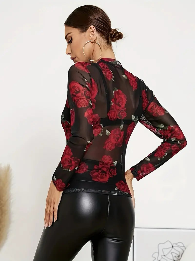 Floral See Through Mesh Top