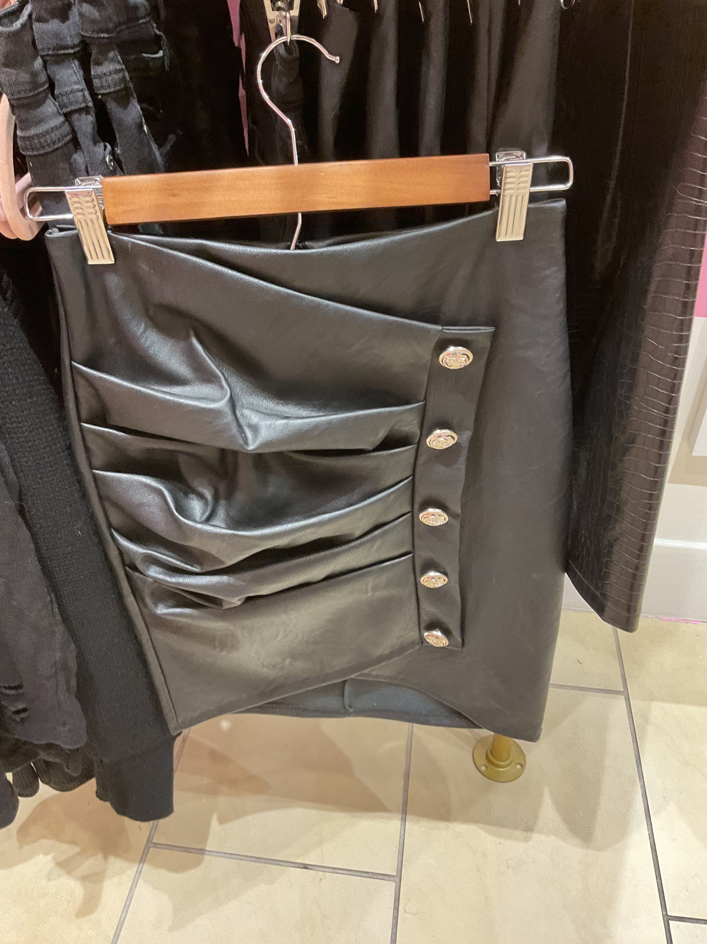 Pu Leather Button Front Skirt