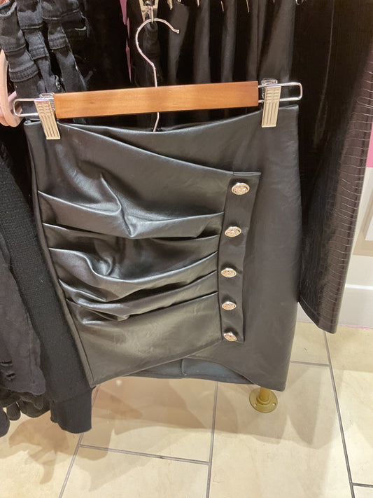 Pu Leather Button Front Skirt