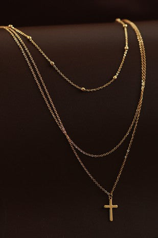 18K Gold Non-Tarnish Stainless Steel Cross Necklace
