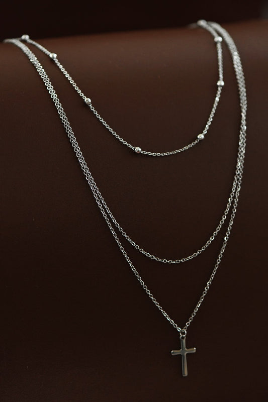 Non-Tarnish Stainless Steel Layered Cross Necklace