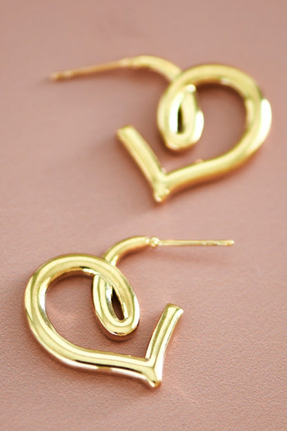 18K Waterproof Non-Tarnish Stainless Steel Heart Hoops
