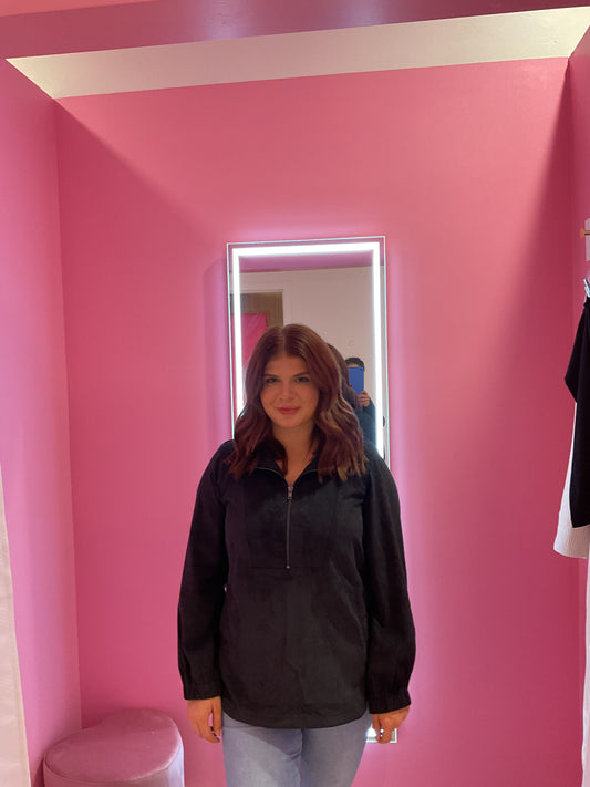 SOFT FUNNEL NECK ELASTICATED CUFF HALF ZIP TOP