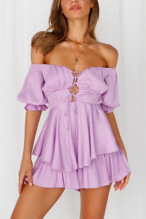 Satin Off The Shoulder Mini Romper