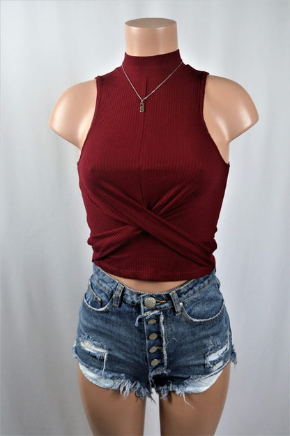 Mock Neck Twist Front Crop Top