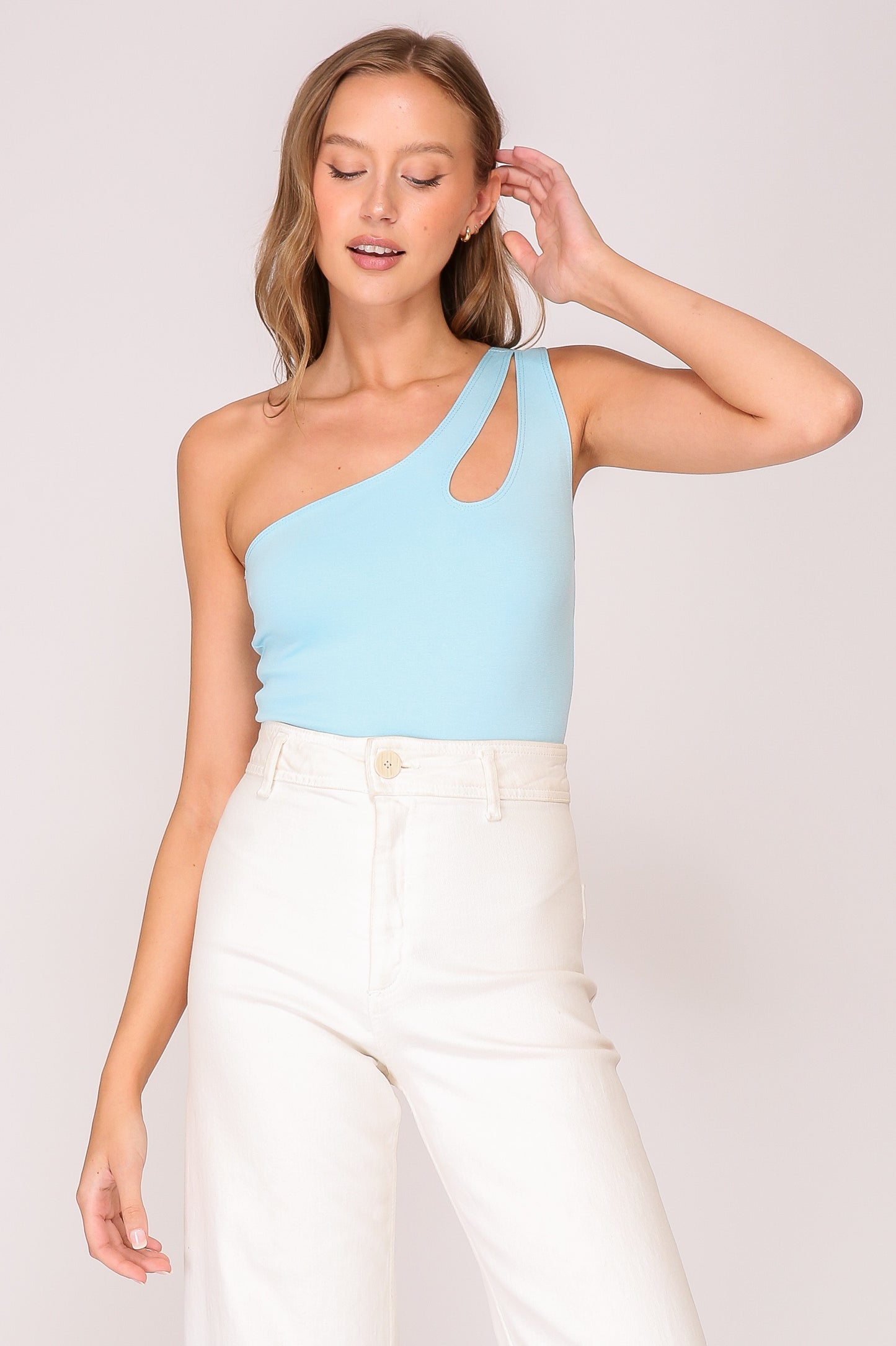 Ponte one shoulder bodysuit with keyhole detail