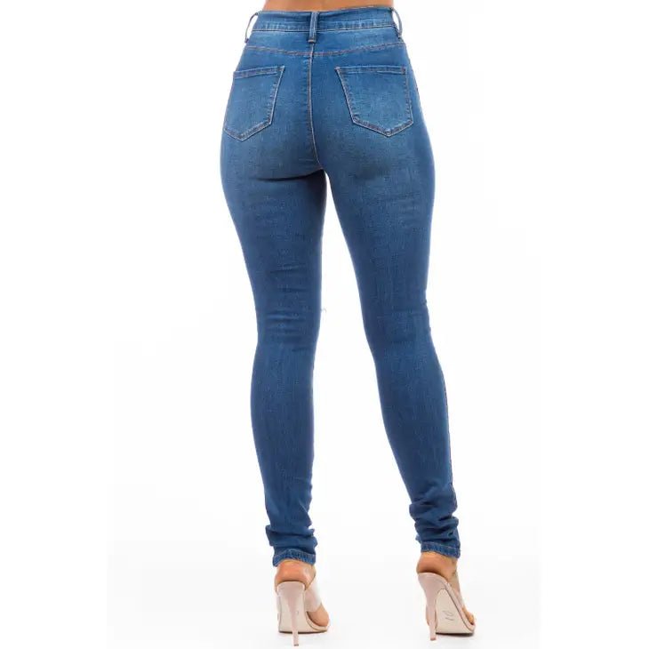 Cheyanne High Waist Slit Knee Stretch Skinny Jean - Docias boutique
