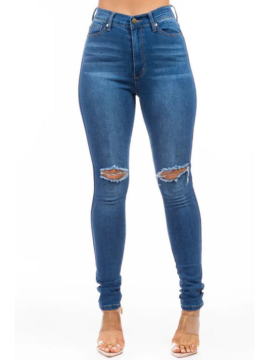 Cheyanne High Waist Slit Knee Stretch Skinny Jean - Docias boutique