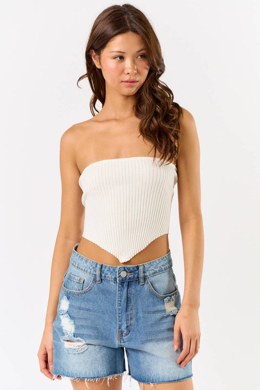 LACE UP BACK SWEATER TUBE TOP
