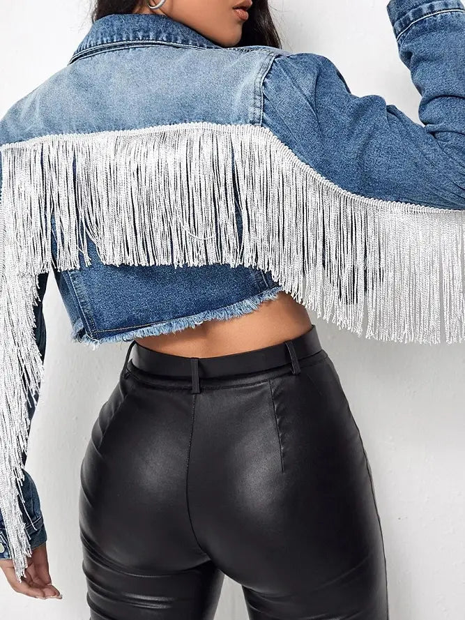 Distressed Short Denim Tassle Jacket Coat - Docias boutique