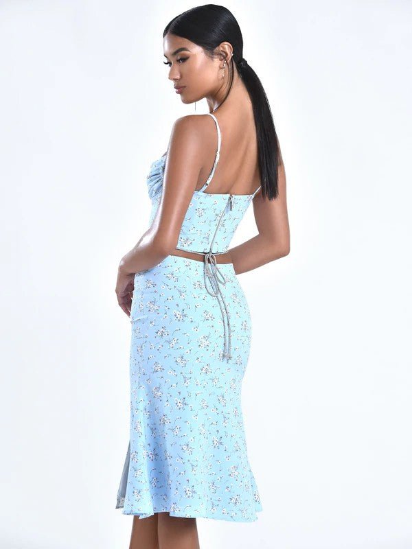 Marry Light Blue Flora Corset Top - Docias boutique