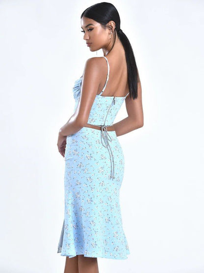 Marry Light Blue Flora Corset Top - Docias boutique