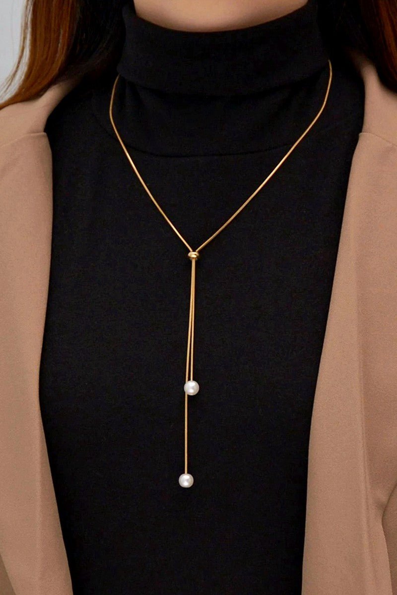 Pearl Drop Y Necklace - Docias boutique