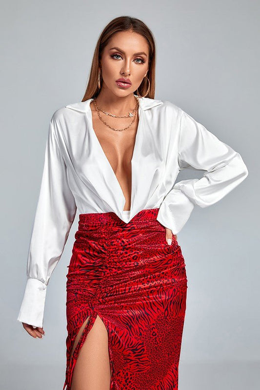 Satin Low Cut Bodysuit - Docias boutique