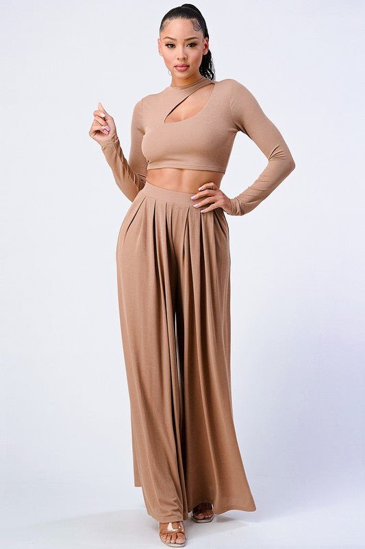Trendy Basic Cutour Long Sleeve Top And Pants - Docias boutique